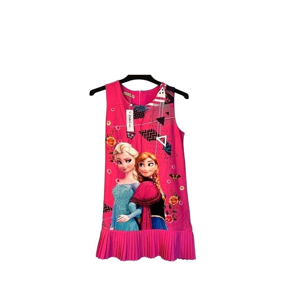 Zara Dress Girls Size M 10/12 Disney Frozen Elsa Anna Pink Sleeveless Pleats NWT